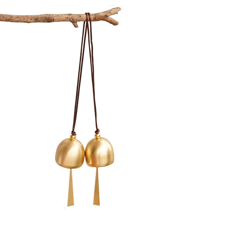 Afiaiwei 2Pcs Small Gold Plated Hanging Bell Decoration Bell Camping Tent Bells Windown Door Home Decoration Good Luck Bell Mini Hanging Bell Pendent - Image 1